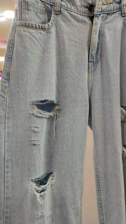 Straight Fit Torn Denim Jeans
